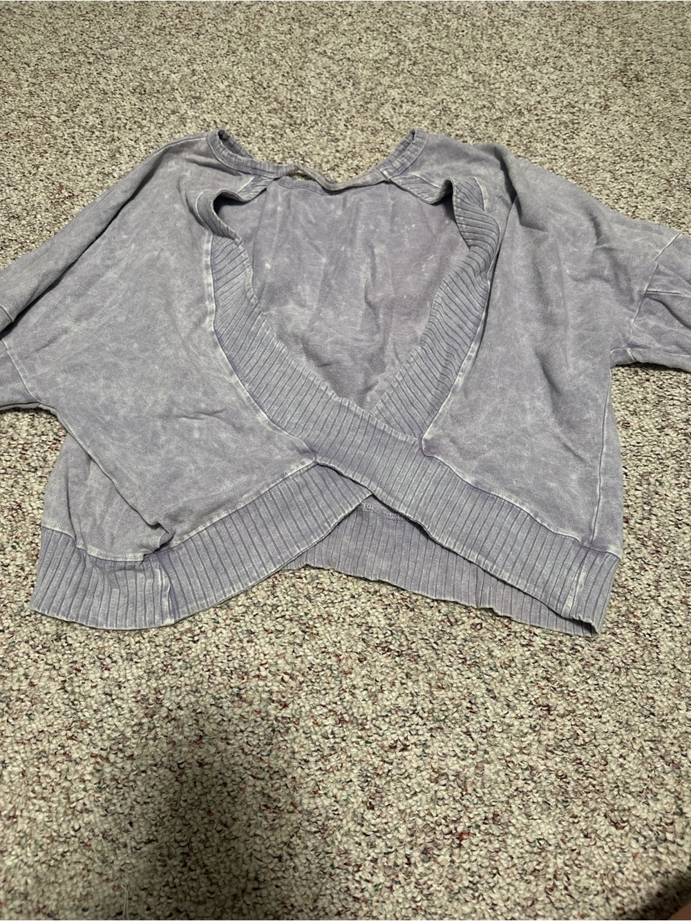American Threads Washed Lavender Off-Shoulder Cropped Wrap Sweater
